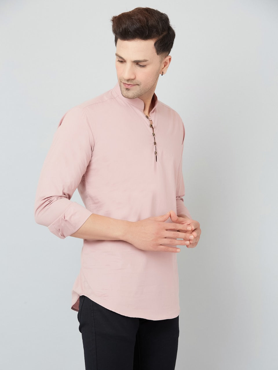 Louis Monarch Men Solid Peach Pure Cotton Straight Short Kurta